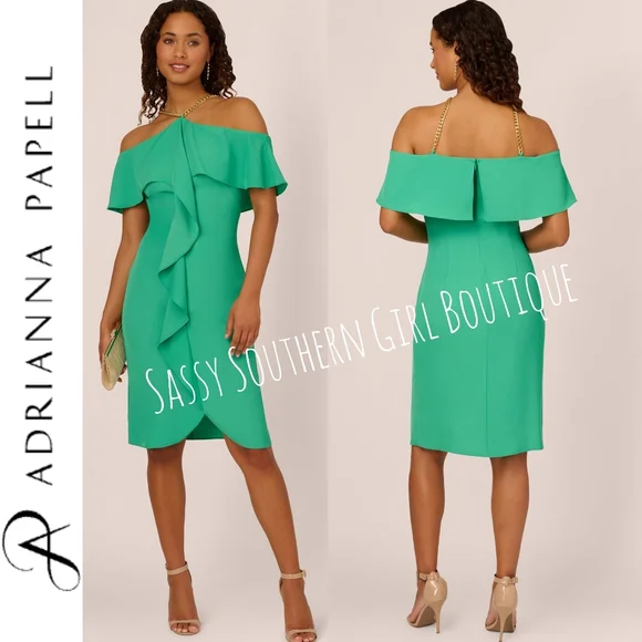 Adrianna Papell | Dresses | New Adrianna Papell Green Gold Chain Halter  Dress | Poshmark